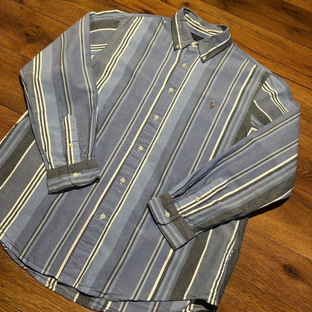 Polo Ralph Lauren Blue Striped Button Down Shirt Mens XL